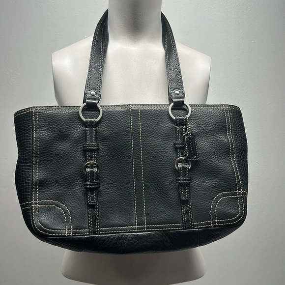 Coach Chelsea Purse Tote Handbag Pebbled Leather Black Silver Large Bag F12339 - Picture 1 of 9